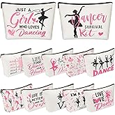12 Pcs Dance Makeup Bag Bulk Dance Gifts Bulk Dancing Toiletry Zipper Pouch for Team Ballet Cosmetic Bag Survival Kit Pouch for Ballet Lover Gift Dancing Party Favors for Women Competition Ballerina