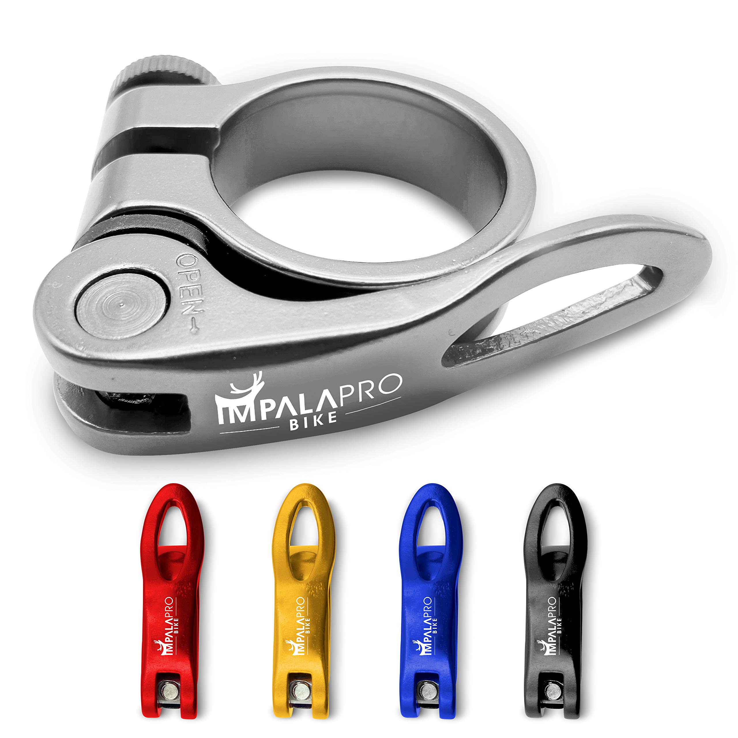 IMPALAPRO Bike Quick Release Seatpost Clamp - Bike Seat Clamp 7075CNC Anodized - Bike Seat Lock Clamp (Silver, 31.8 mm)