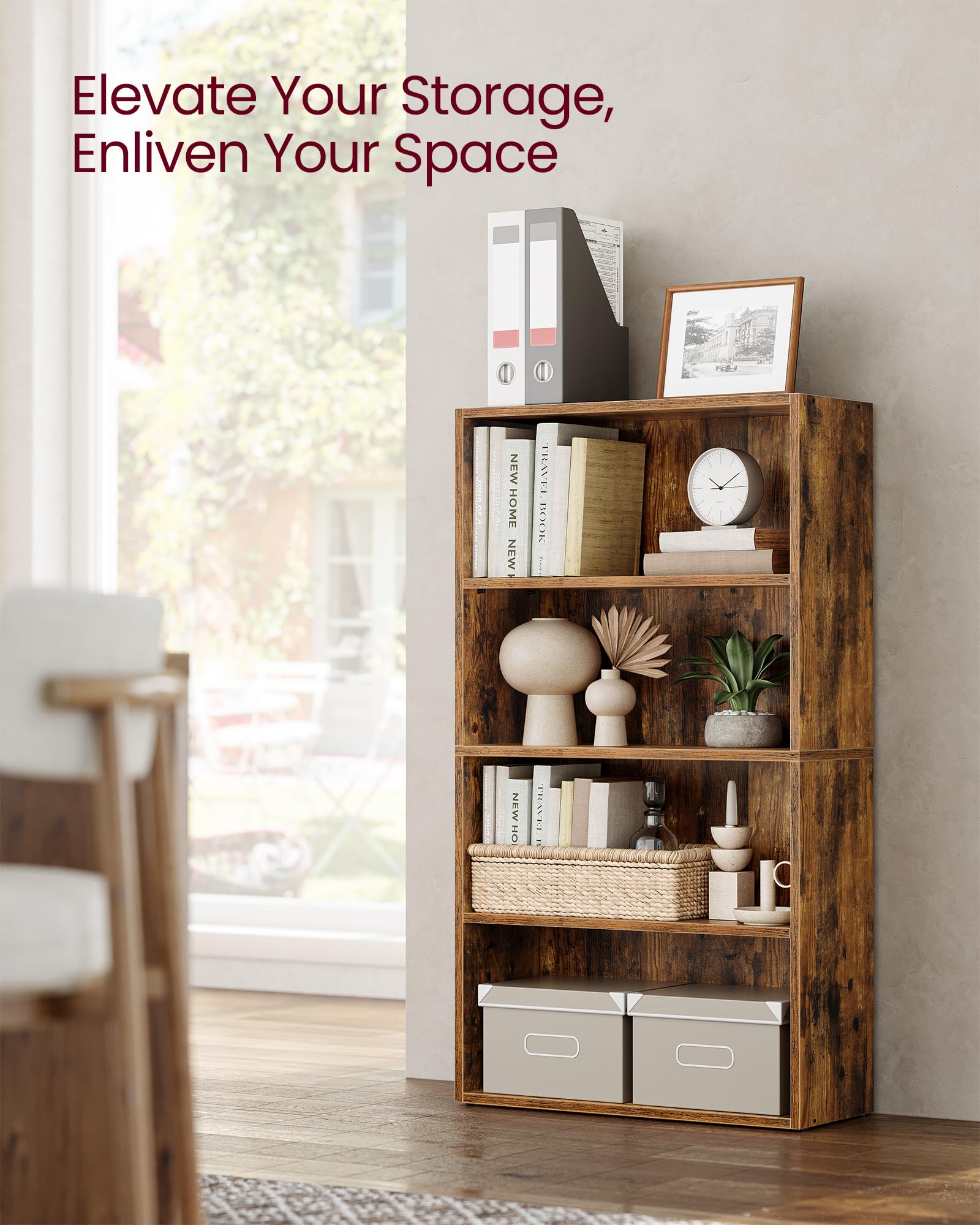 VASAGLE CUSTOS Collection - Bookshelf, 4-Tier Bookcase, Book Shelf, Open Storage Shelf, 9.4 x 23.6 x 42.4 Inches, for Living Room, Home Office, Dinning Room, Rustic Brown ULBC164X01