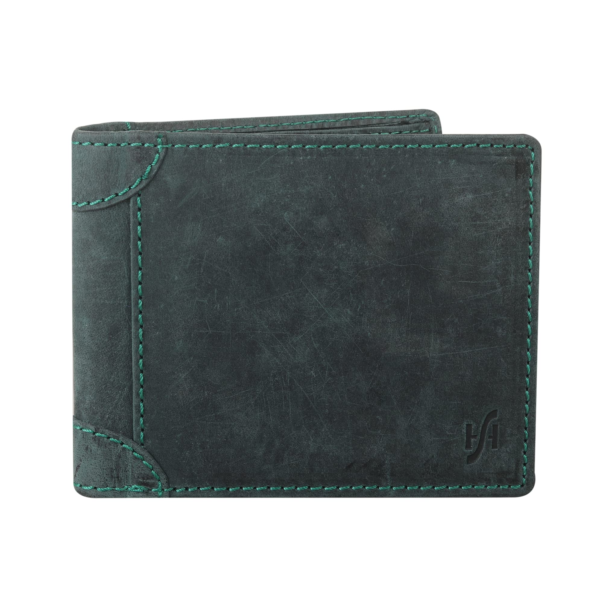 STARHIDE Mens Designer RFID Blocking Genuine Distressed Hunter Leather Trifold Wallet Purse Credit Debit ID Card Holder 1145 (Green)