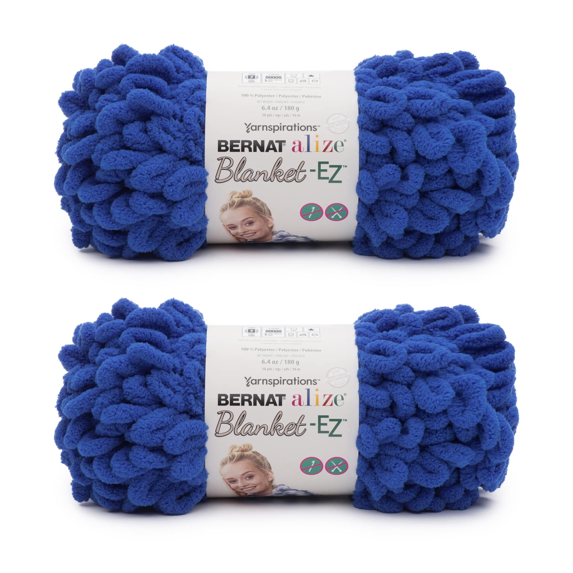 Bernat Alize Blanket-EZ Super Soft Looped Yarn for Beginners, Hand Knitting- No Needles or Hooks Needed, Bright Blue 2 Pack