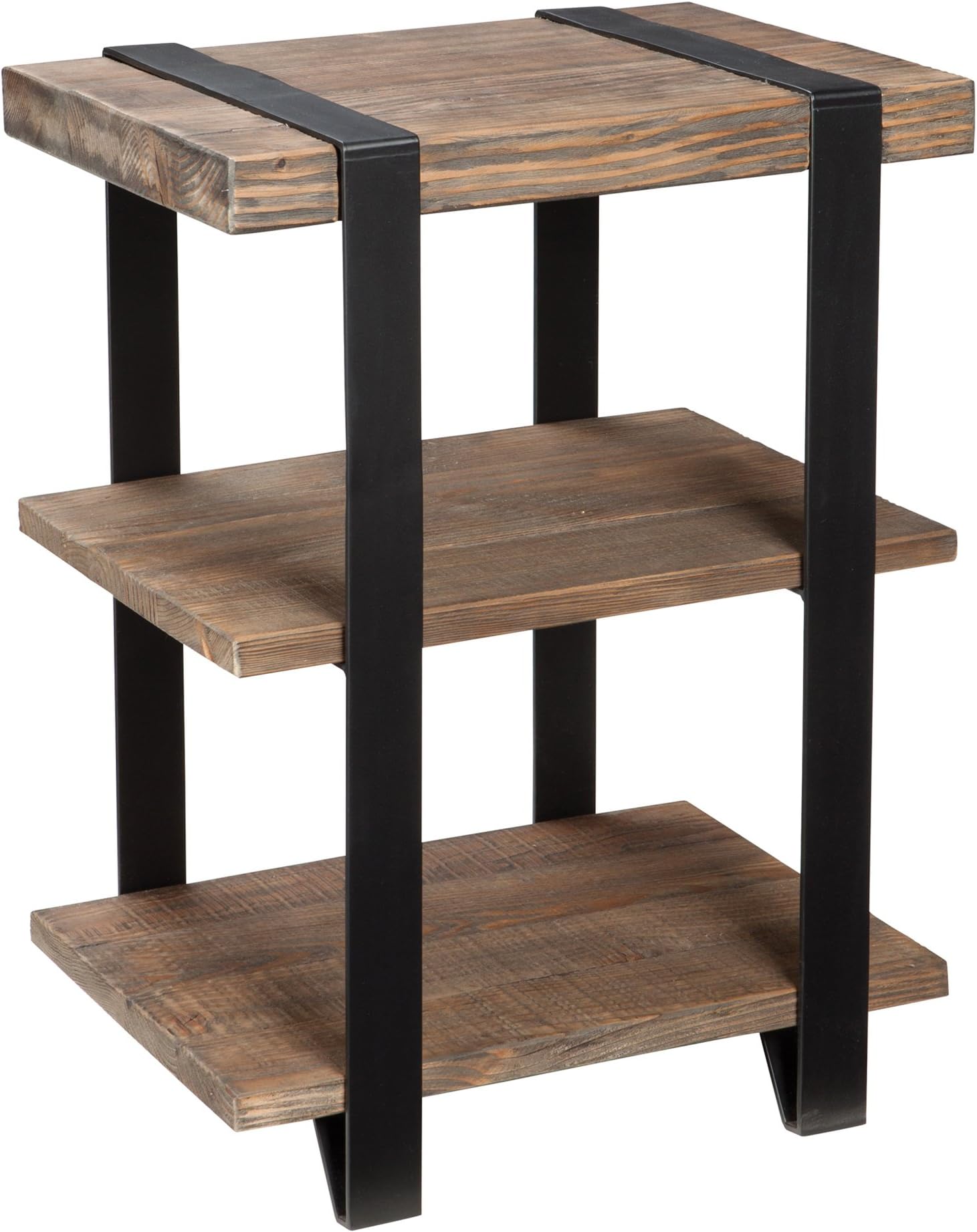 Stowe Reclaimed Wood and Metal 20" W End Table with Two Shelves, Natural Finish