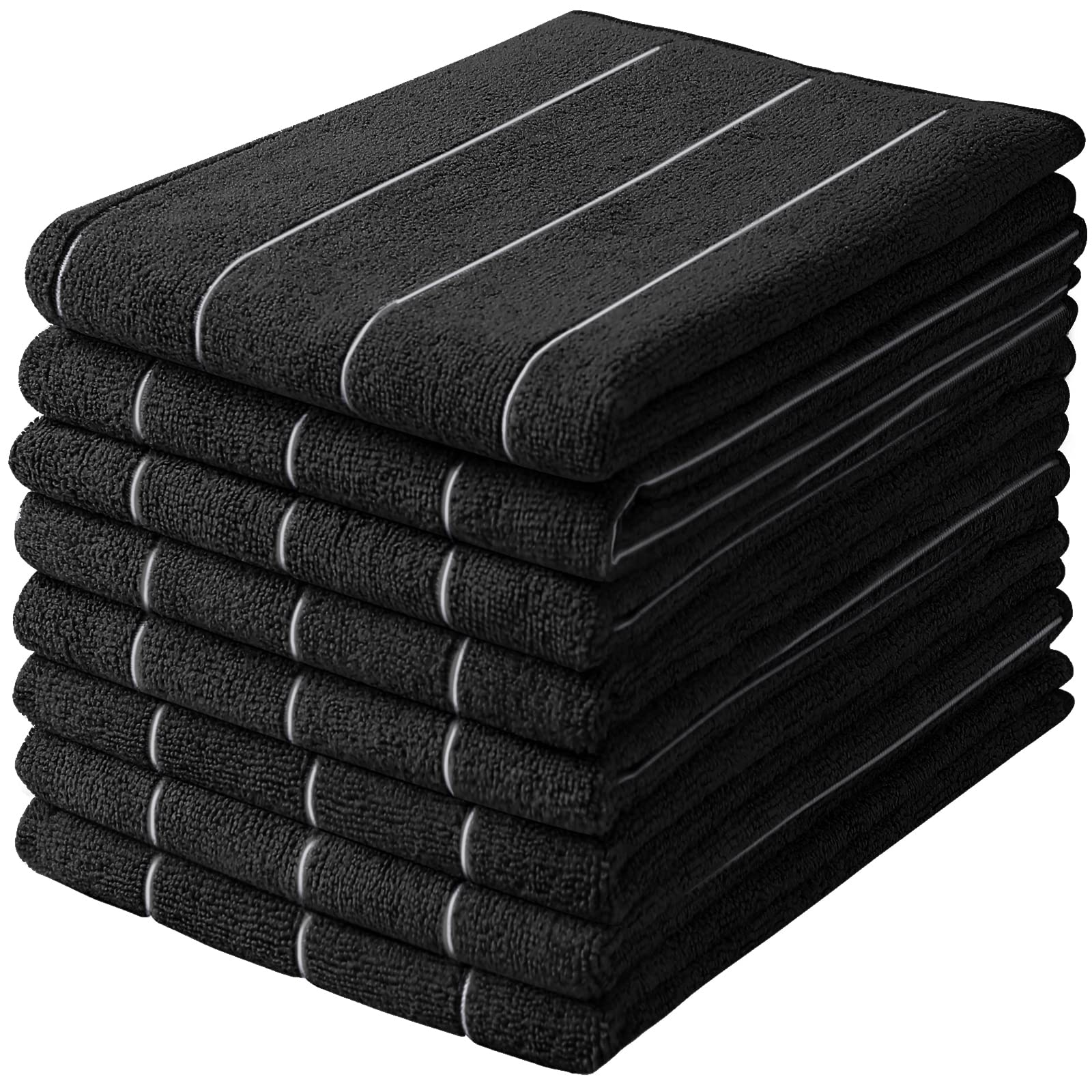 Photo 1 of Microfiber Kitchen Towels - Super Absorbent, Soft and Thick Dish Hand Towels, 8 Pack (Stripe Designed Black Colors), 26 x 18 Inch