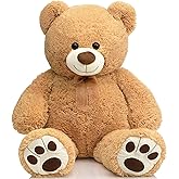 HollyHOME Teddy Bear Stuffed Animal Plush Giant Teddy Bears with Footprints Big Bear 36 inch Tan