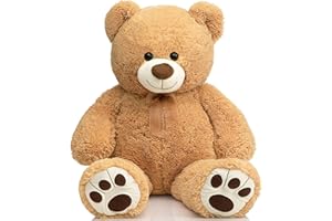 HollyHOME Teddy Bear Stuffed Animal Plush Giant Teddy Bears with Footprints Big Bear 36 inch Tan