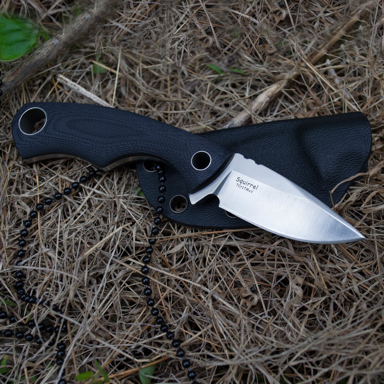 Tonife Fixed Blade Neck Knife Full Tang 4-5/8 Inch Overall with Kydex Sheath and Ball Chain