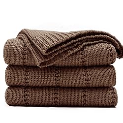 RECYCO Cable Knit Brown Throw Blanket Twin Size for