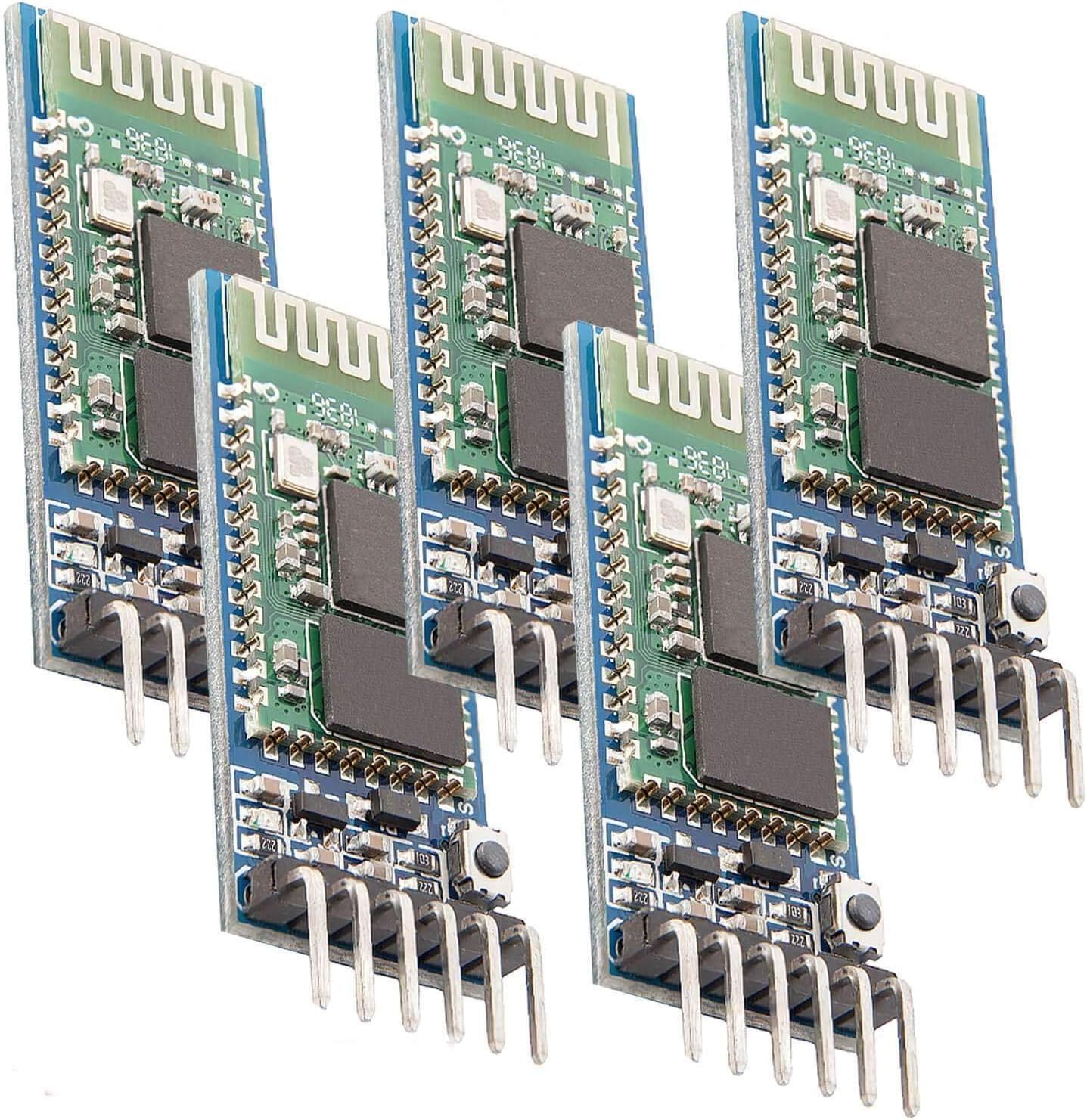 AZDelivery HC-05 Wireless Serial Bluetooth RF Transceiver Pass-Through RS232 Communication Port Module HC05 6 Pin Master-Slave Extender Plate Compatible with Arduino Including E-Book! (Pack of 5)
