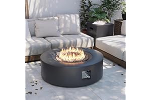UPHA 42-inch Outdoor Propane Gas Fire Pit Table 50000 BTU Iron Round FirePit for Outside Patio with Tank Cover, Removable Lid, Lava Rocks, Rain Cover, Grey