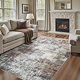 Carpelux 5x7 Area Rugs, Abstract Modern Machine Washable Rugs for Living Room, Neutral Soft Non-Slip Thin Print Floor Carpet for Bedroom Kids Room, Rust Red