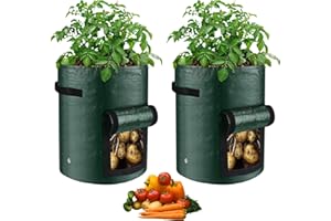 ELEBOX 10 Gallon Potato Growing Bags, 2-Pack Gardening Bags with Reinforced Handles, Thick Fabric Pots with Harvest Window, Gardening Supplies for Growing Vegetables and Fruits Indoor & Outdoor