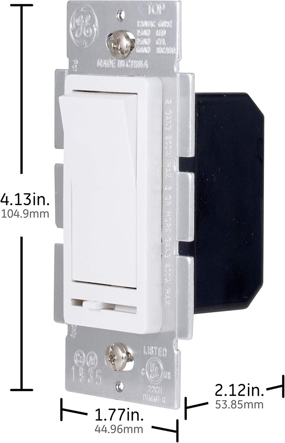 GE Slide Dimmer Rocker Wall Switch, Single Pole, For Dimmable LED, CFL, Incandescent Light, Bulbs, UL Listed, White, 10464, 1 Pack - - 