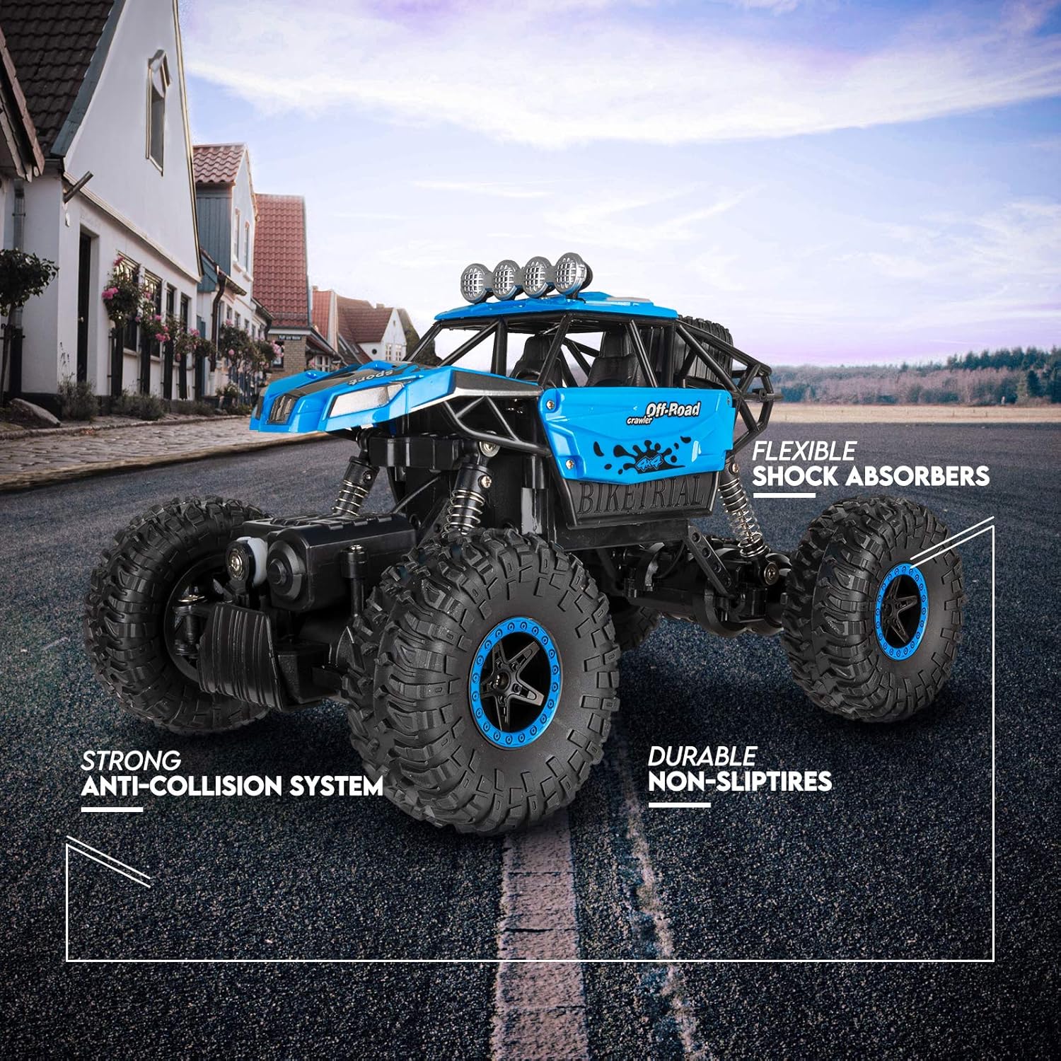 RC Car, SHARKOOL 2020 Updated 2.4Ghz 4WD 1/16 Scale RC Trucks Rc Crawlers Remote Control Car with Two Rechargeable Batteries, Off Road Vehicle for Kids & Adults, Blue: Toys & Games