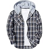 ZITY Men's Flannel Hoodie Shirts Casual Button Down Plaid Shirt Jackets for Men Long Sleeve Stylish Hooded with Pocket