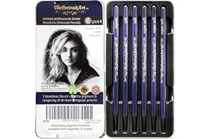 ThePortraitArt Artist Woodless Pure Charcoal Pencils - Ultra Soft and Dark – 6pc Set Equivalent to 28+ Regular Pencils – Smooth Consistency on All Drawing Papers