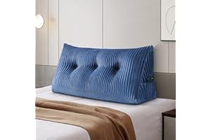 SLIGUY Large Headboard Pillow Headboard Wedge Pillow Bed Rest Reading Pillow Bolster Triangular Pillow for Sitting in Bed-Backrest Positioning Support Long Pillow for Daybed (Twin: 40*8*20 Inches ,Blue)