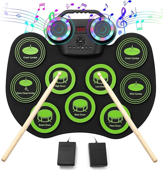 VOLADOR Electronic Drum Set, 9 Pads Roll Up Electric Drum