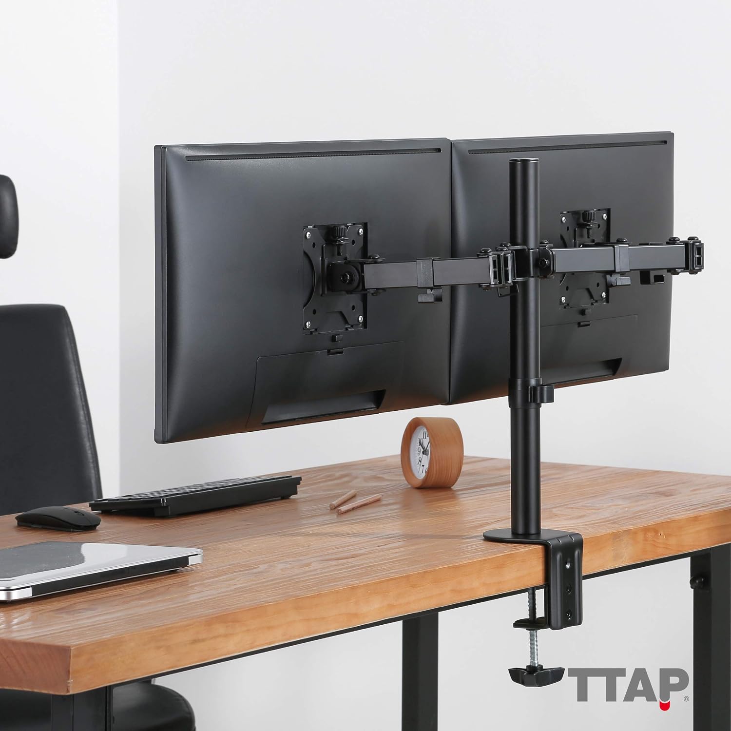 TTAP Monitor Mount for 13-27” Screens, Double Arm Desk Stand Bracket with Clamp, Ergonomic 90° Tilt - Image 5
