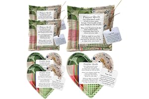 CCSmall 6 Pcs Mini Pocket Prayer Quilts with Cross Inside, Handmade Vintage Scripture Quilt Christian Gifts for Easter Christmas Sympathy Pastor Appreciation Remembrance Patient, Squares Heart Quilt