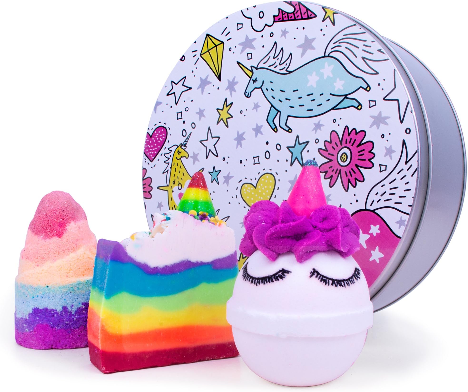 Unicorn Pamper Bath Set Gift Bath Bombs & Soap Handmade Vegan Gift for her Birthday Rainbow Christmas Pamper Hamper Bath Set Box Themed Idea Cruelty Free Christmas