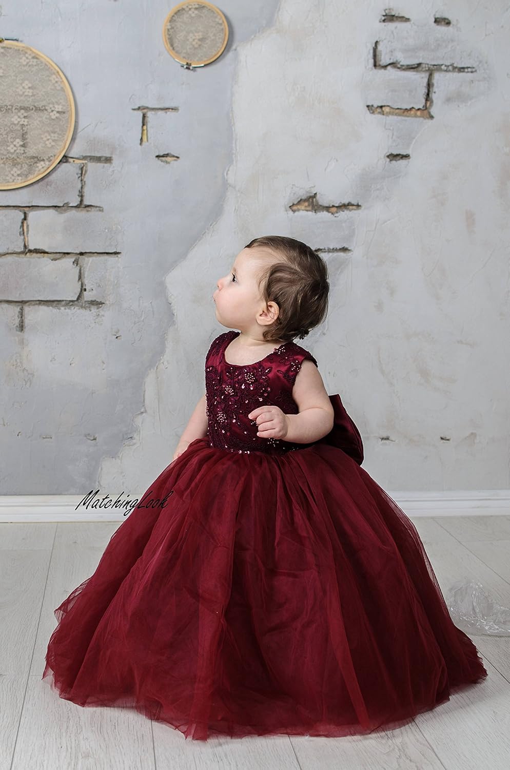 burgundy flower girl dresses with sleeves