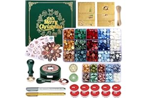 Comealltime Christmas Wax Seal Kit with Snow Wax Seal Stamp, 25 Colors Wax Seal Beads with Sealing Wax Warmer, Xmas Washi Sti