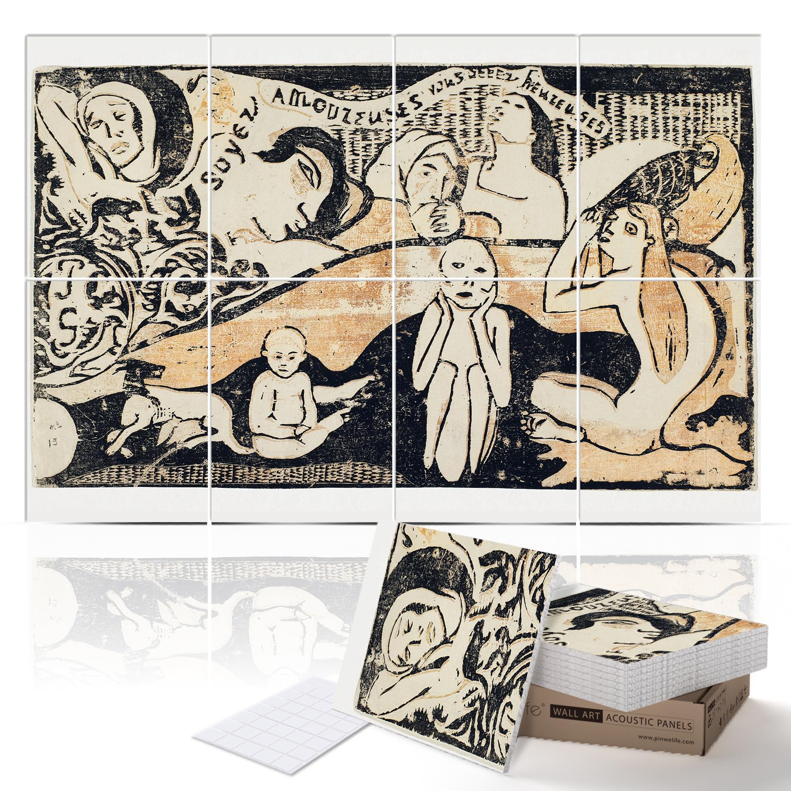 PINWELIFE® Wall Art Acoustic Panels, Sound Proof Absorbing Panels for Home/Office, Decorative Absorbing Dampening, Noise and Echo Cancelling, 120x80cm (Love, and You Will Be Happy, by Paul Gauguin)