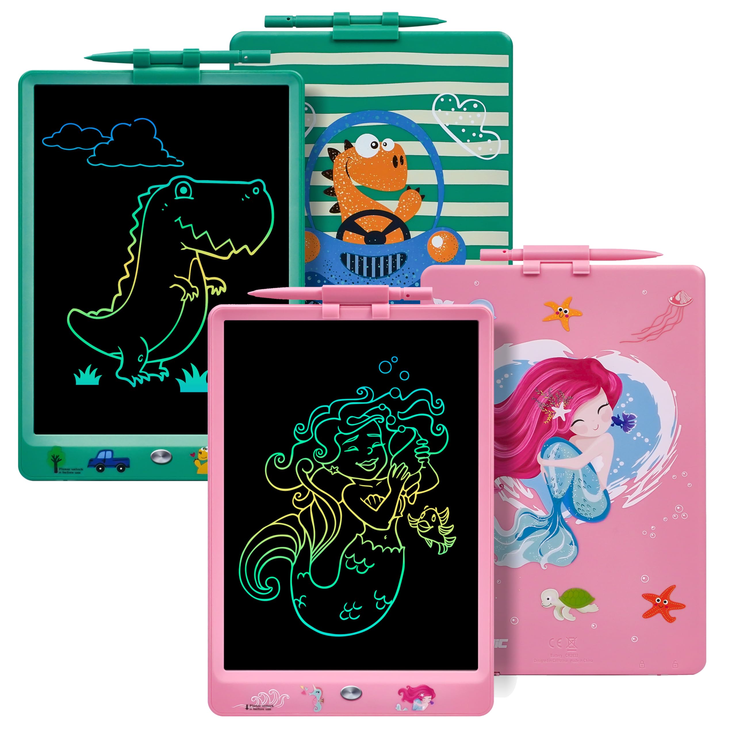 DYNASONIC (Pack of 2 DYNA-PM Dinosaur + Mermaid) 10 Inch Color LCD Writing Tablet for Kids Magnetic Drawing Board Educational Toy Gift for Kids