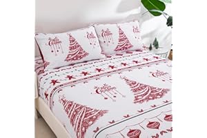 Xruibed 4 Pieces Sheet Set King Christmas Trees Gingerbread Man Sheet Set Xmas Deers Flat Sheet with Fitted Sheet 2 Pillow Cases Deep Pockets Christmas Bedding Sheet Set for Kid Teen Adult