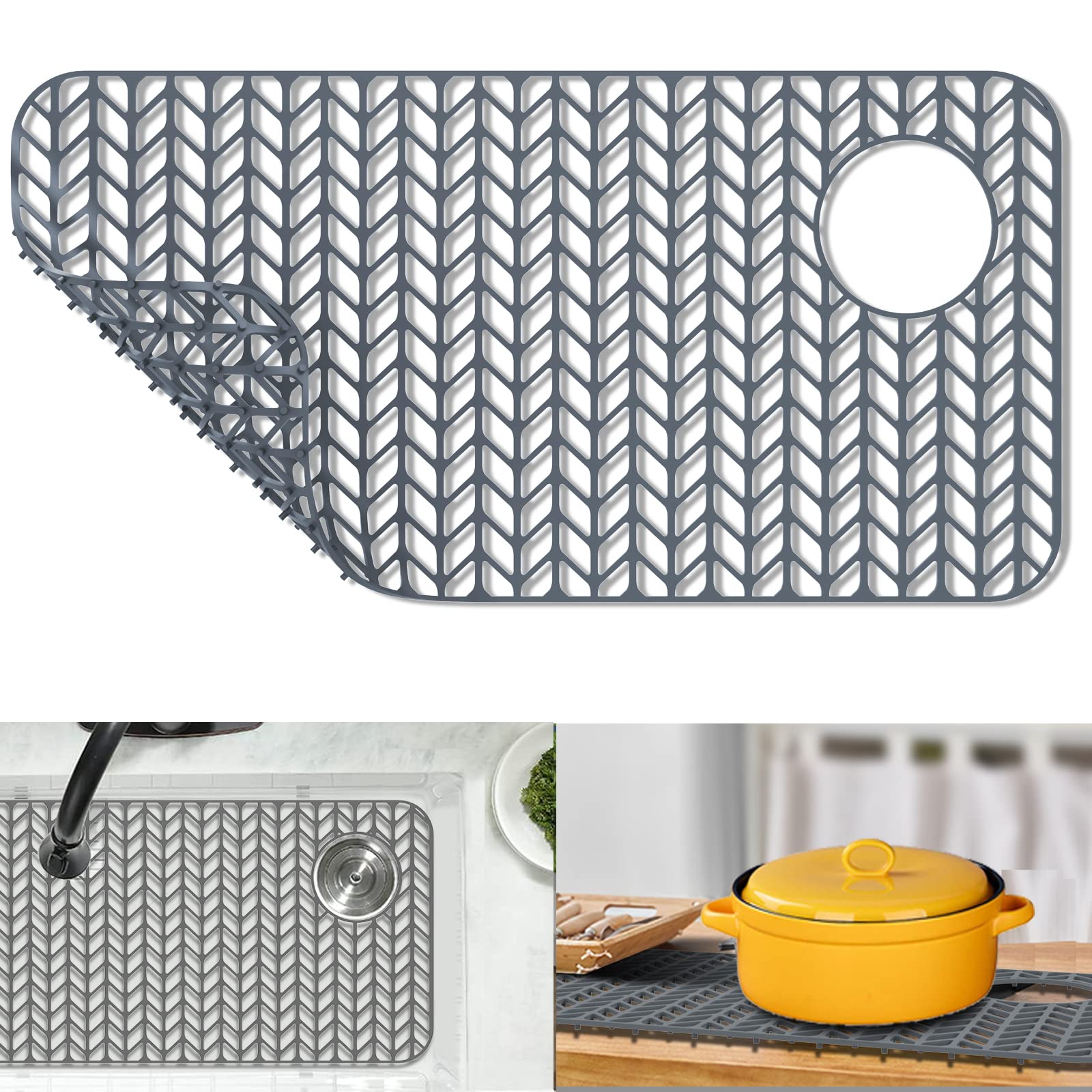 Photo 1 of JIUBAR Sink Protectors for Kitchen Sink 12" 13" 16" 18" 19" 24" 26" 28" 29" Silicone Sink mat| Silicone Kitchen Sink Mat Grid for Bottom of Farmhouse Stainless Steel(28.6"x 14.5"Gray)