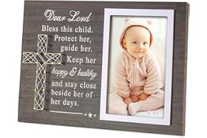 Yakucho Baptism Picture Frame for Boys and Girl - Blessing Card in Frame, Baby Boy Baptism Gift, 4x6 Inch Double Frame for Christening, Nursery Decor Keepsake (Baptism gifts for girls)