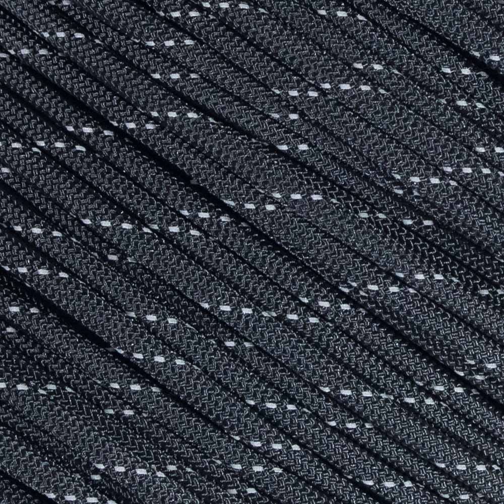 Fluorescent Reflective 550 Type III Guyline Tent Rope Camping Survival Cord High-Visibility Paracord- Rot and UV Fade Resistant (Reflective Black, 100 Feet)