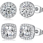 MDFUN Halo Stud Earrings 18K Gold Plated Round/Square/Heart/Teardrop Cubic Zirconia Earrings Set for Women