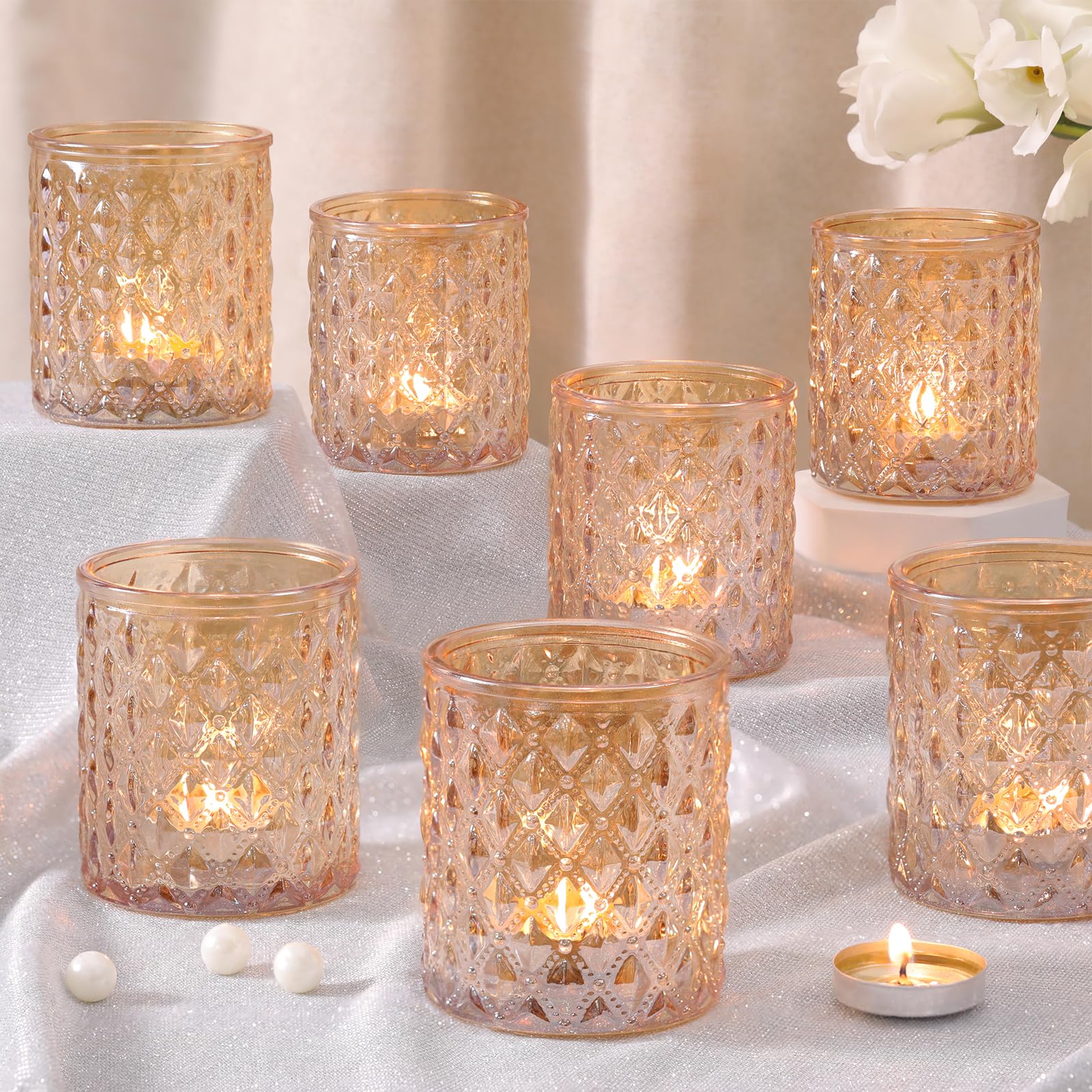 Photo 1 of 8Pcs Large Votive Candle Holders Gold Tea Light Candle Holders Glass Candle Holder for Wedding, Bridal Shower,Table Centerpiece,Party, Home Decor