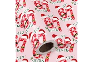 WRAPAHOLIC Funny 67 Christmas Wrapping Paper Roll - Mini Roll - 17 Inch x 16.5 Feet - Pink 67 Meme Christmas Wrapping Paper Six Seven and Santa Hat Design for Holiday, Teenage, Best Friend