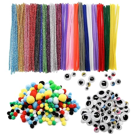 TOAOB 320 Stück Pompons Selbstklebend Wackelaugen und Pfeifenreiniger Chenilledraht für Handwerk DIY Kunstbedarf