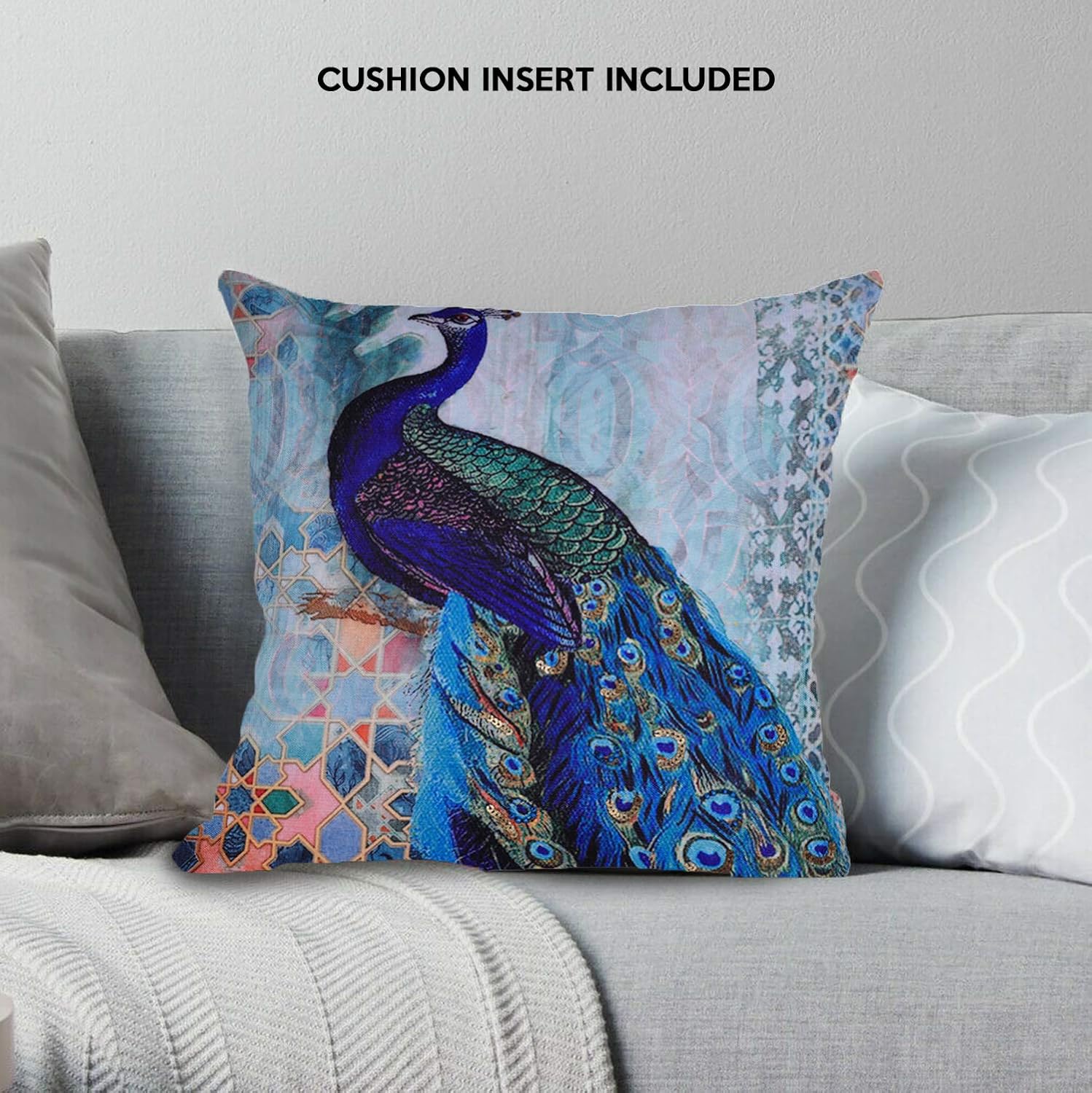 Decozen Decorative Throw Pillow with Insert 18"x18" inches in 1 Set Peacock Print Embellished for Couch Sofa Bed Living Room Bedroom Farmhouse Patio: Home & Kitchen