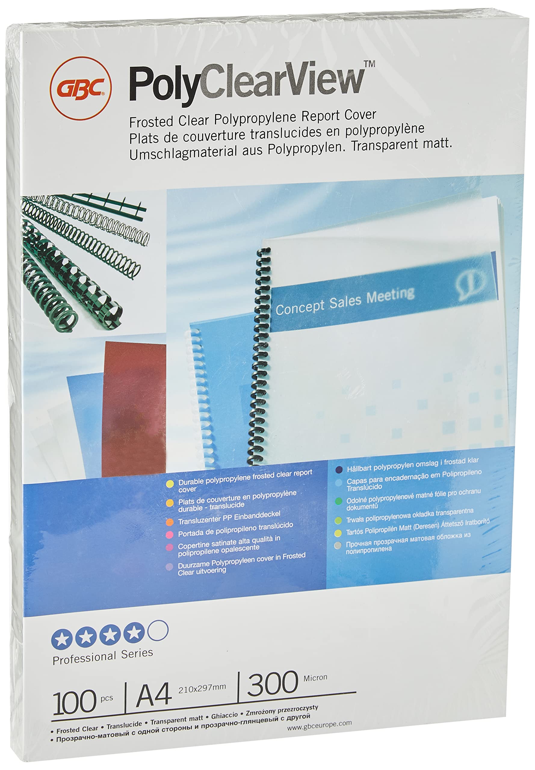 GBC IB386848 PolyClearView Binding Covers, 300 micron, A4, Frost, Pack of 100