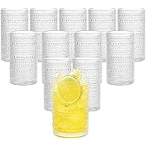 HomeVogue Vintage Hobnail Drinking Glasses Set of 12, 15oz Textured Tumblers - Embossed Clear Bar Glasses for Cocktails, Beer, Whiskey, Dishwasher-Safe Highball Cups for Kitchen, Juice & Mixed Drinks
