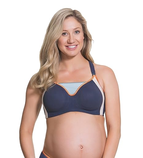Cake Maternity Women's Nursing Bra With Underwire| Zest Flexi Wire High Impact Sports Racerback Maternity Bra, Blue, 38E UK/ 38F US best nursing bras