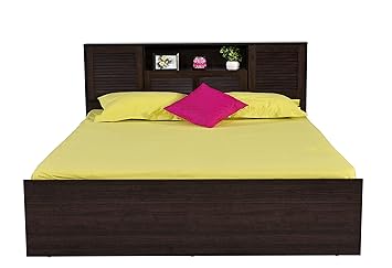 DeckUp Engineered Wood Matte Finish Noordin Queen Bed with Box Storage (Dark Wenge)