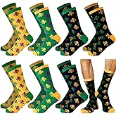 Cuffbow 8 Pairs Mardi Gras Crew Socks Patterned Novelty Polyester Cotton Mardi Gras Dress Socks for Men Shoe Size 7-12, Women Shoe Size 8-13