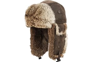 EPOCH HATS COMPANY Real Rabbit Fur Trapper Hunting Hat Aviator Winter Cap