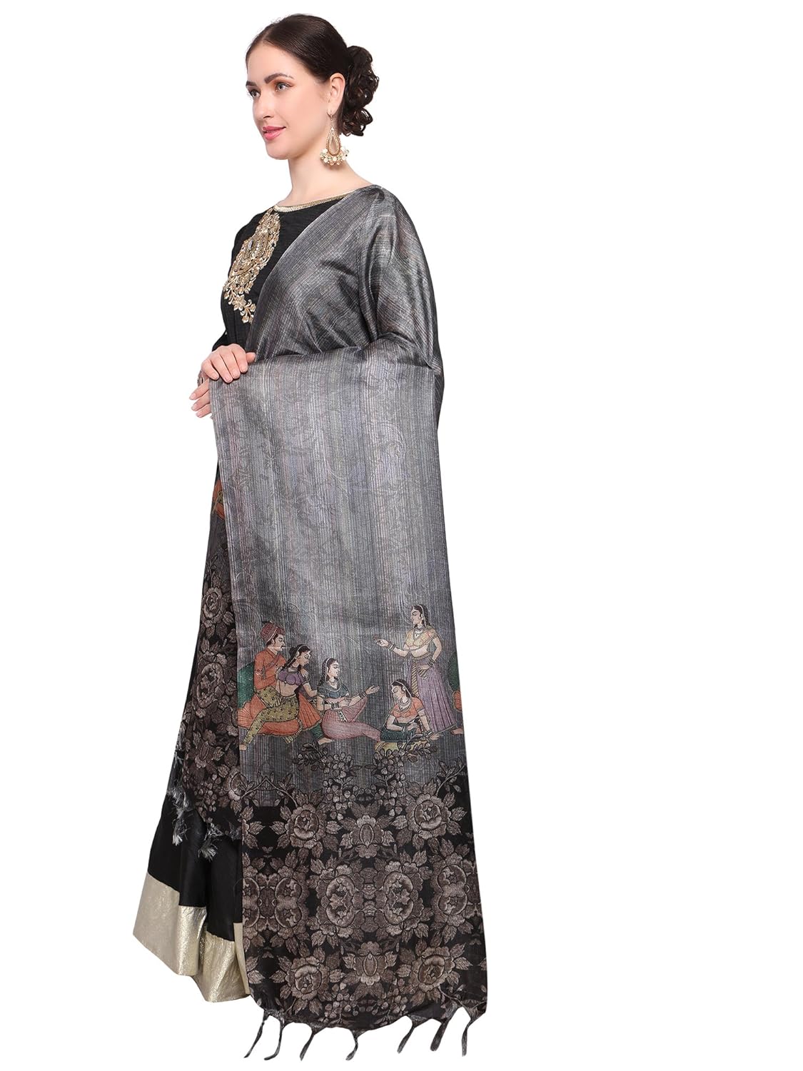 mrinalika fashion women's cotton silk digital print dupatta (grey_free size)