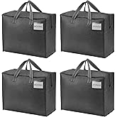 VENO 4 Pack Moving Bags, Christmas Storage Containers, Storage Totes, Zipper On Top, Sturdy, Storage Bags for Camping, Clothes, Bedding, Comforters, Pillows (13 Gallon Dark Gray, 4 Pack)
