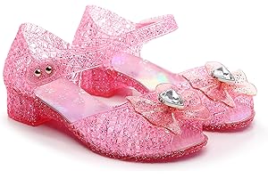 JIOMIJIOMI Princess Sandals for Toddler Costumes Jelly Shoes Girls Dress Flats Mary Jane Cosplay Birthday Party Frozen Inspired Elsa Dance Summer Beach Size 9 Snow Queen Glitter Soft