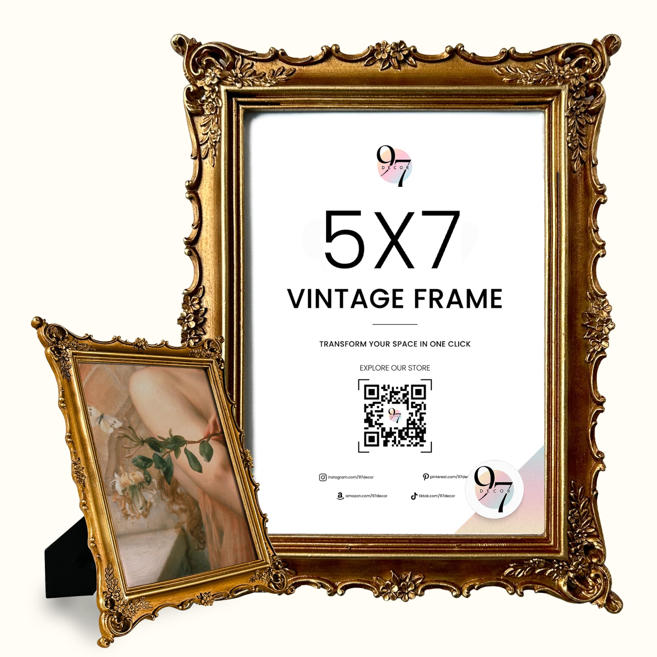 Photo 1 of 97 Decor 5x7 Antique Picture Frame - Gold Vintage Picture Frames 5x7, Ornate Frames 5 X 7 With Glass Front For Tabletop Photo Display And Wall Hanging, Victorian Poster Frame 5 By 7