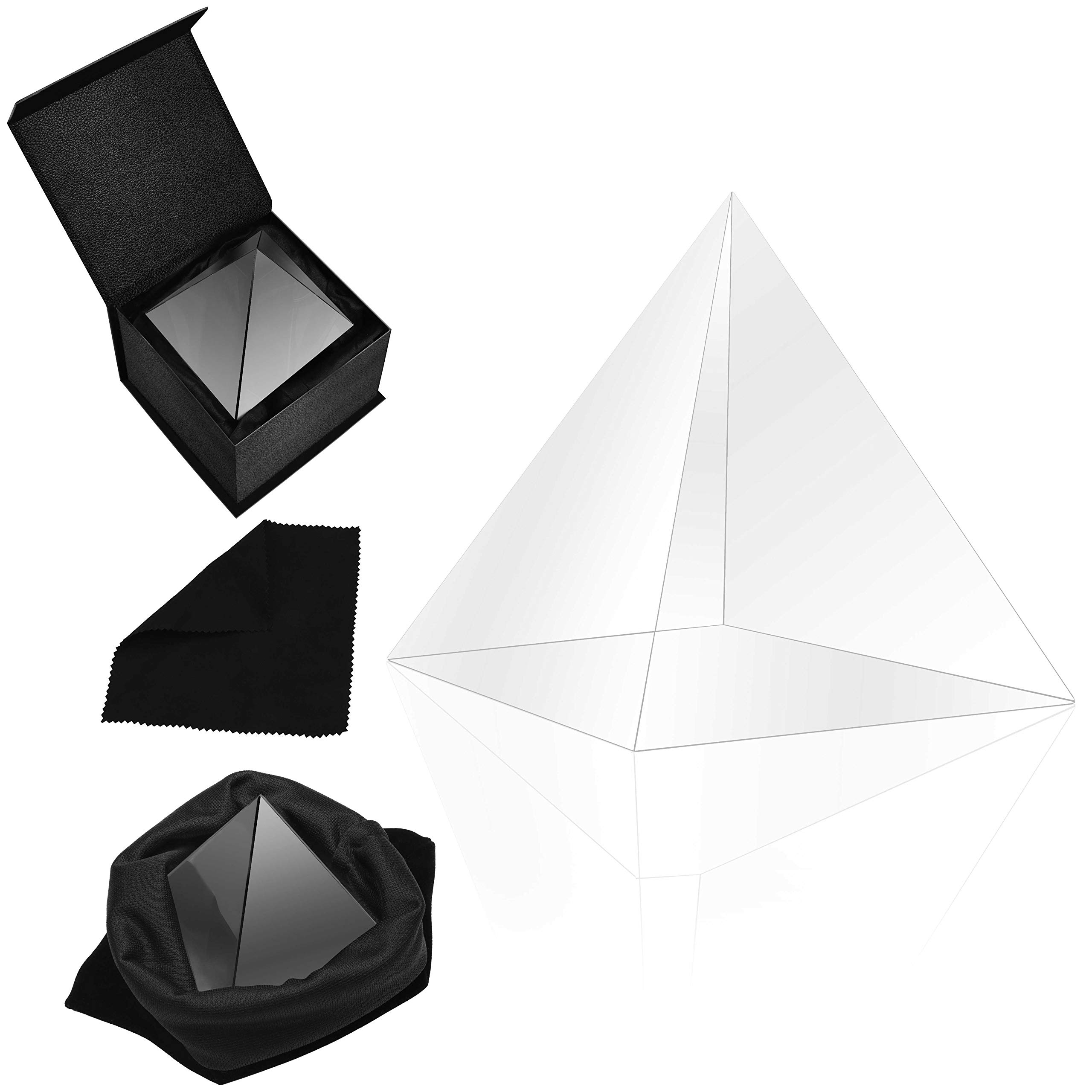 BELLE VOUS K9 Crystal Pyramid Prism - 8 x 8 x 9.7cm (3.14 x 3.14 x 3.81 inches) Photography Pyramid Prism Refractor with Velvet Pouch, Microfiber Cloth and Gift Box - Lens for Light Spectrum Rainbows