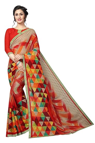 Winza Designer Womens Georgette Saree with Blouse (ANIKA 07_Red)