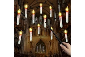 LOGIFTVE 12pcs Floating Candles with Wand, Magic Hanging Candles, Flameless Candles with Magic Wand Remote, Battery Operated Hanging Window Candle, 6.1" LED Electric Candles for Christmas Halloween Decorations